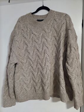 Denver Hayes Women's Chunky Cable Knit Crewneck Sweater - Taupe XXL